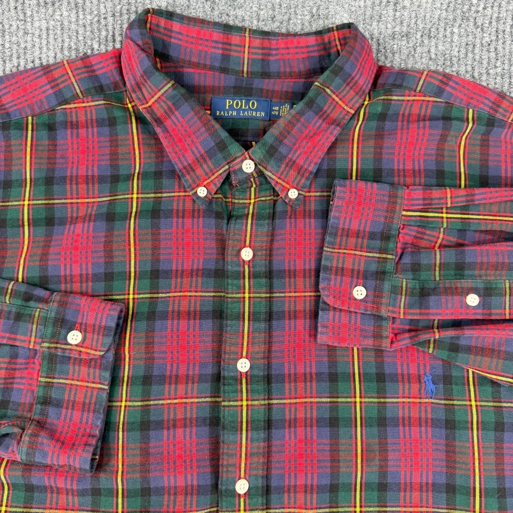 Polo Ralph Lauren Men's Long Sleeve Plaid Oxford Shirt 4XB Red Preppy Big & Tall